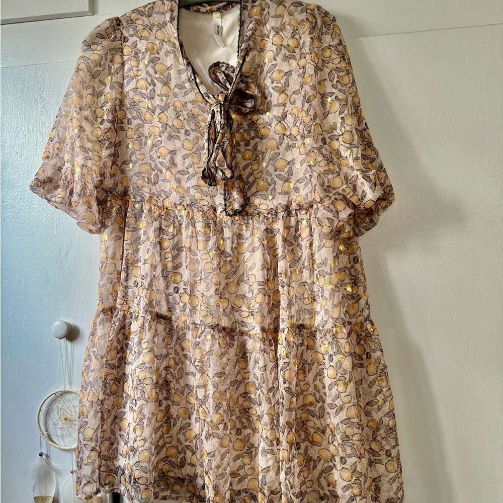 70/21 Floral Mini Dress - Cream and Gold